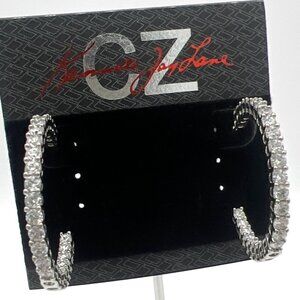 Kenneth Jay Lane Earrings CZ Hoop Inside Out Silver Tone Original Card
